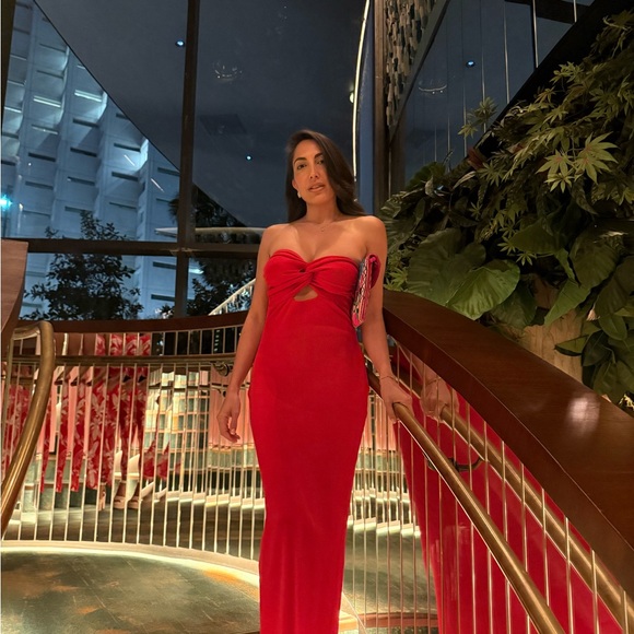 REVOLVE Red Strapless Cutout Evening Gown - Picture 2 of 5